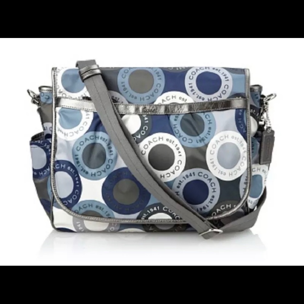 Coach diaper messenger bag F18377 Black blue multi